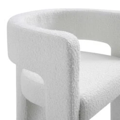 Greenwich White Boucle Sculptural Dining Chair – Curved Back & Block Leg Accent Chair -Daals Store DCH 2159 WHITE BOUCLE detail2