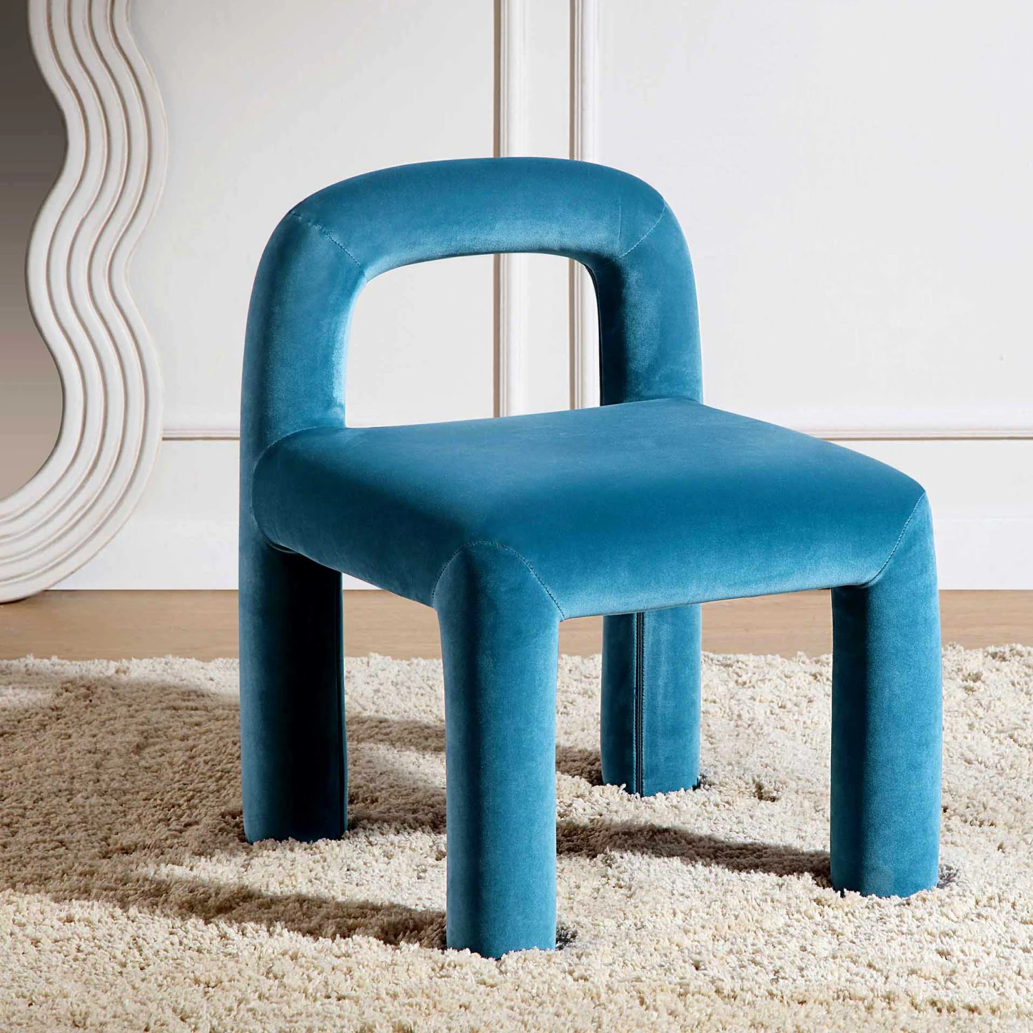 Libby Air Force Blue Velvet Dining Chair β Contemporary Geometric Block Leg Seat 1 Libby Air Force Blue Velvet Dining Chair β Contemporary Geometric Block Leg Seat