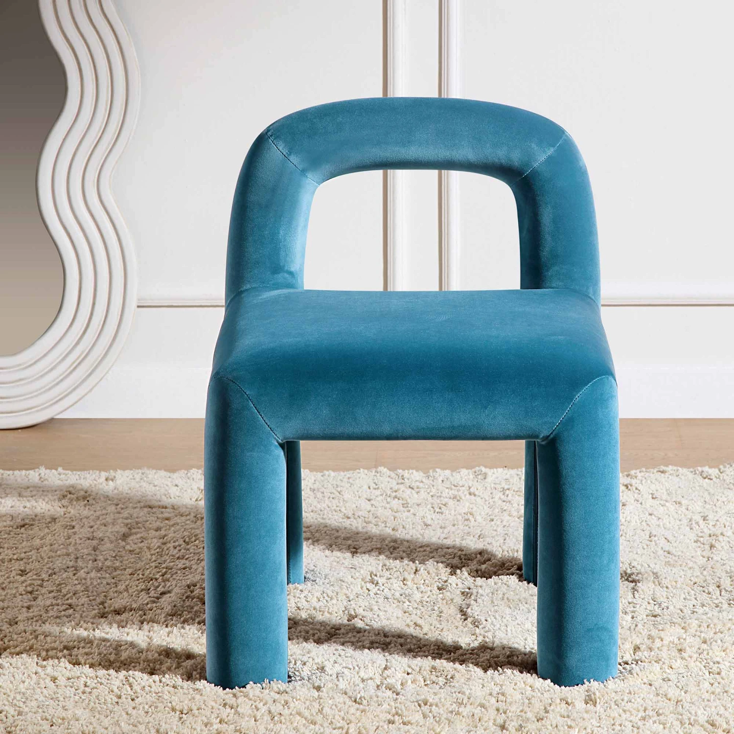 Libby Air Force Blue Velvet Dining Chair β Contemporary Geometric Block Leg Seat 2 Libby Air Force Blue Velvet Dining Chair β Contemporary Geometric Block Leg Seat - Image 2