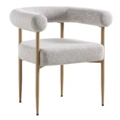 Fulbourn Beige Woven Fabric Dining Chair – Curved Tubular Backrest & Natural Wood Effect Legs -Daals Store DCH 2162 BEIGE WOV NAT WB2