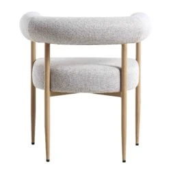 Fulbourn Beige Woven Fabric Dining Chair – Curved Tubular Backrest & Natural Wood Effect Legs -Daals Store DCH 2162 BEIGE WOV NAT WB5