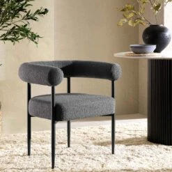 Fulbourn Charcoal Boucle Dining Chair With Black Metal Legs