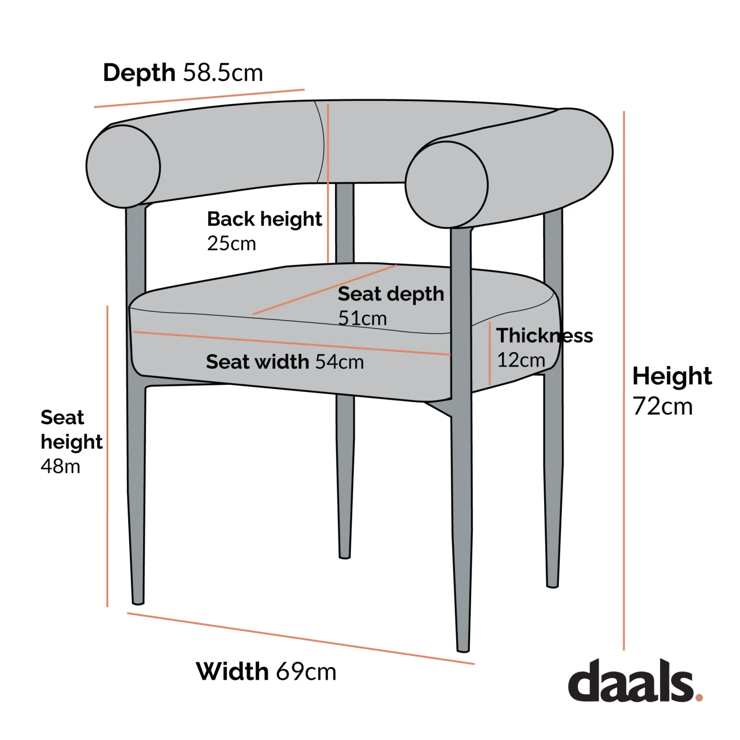 Fulbourn Rust Velvet Dining Chair β Black Tapered Legs & Tubular Wrap-Around Back 6 Fulbourn Rust Velvet Dining Chair β Black Tapered Legs & Tubular Wrap-Around Back - Image 6
