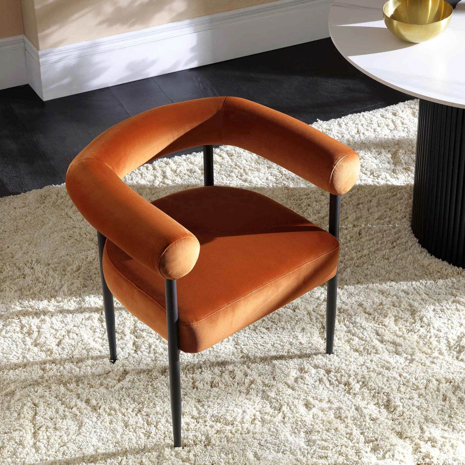 Fulbourn Rust Velvet Dining Chair β Black Tapered Legs & Tubular Wrap-Around Back 3 Fulbourn Rust Velvet Dining Chair β Black Tapered Legs & Tubular Wrap-Around Back - Image 3
