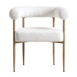 Fulbourn White Boucle Dining Chair – Modern Wrap-Around Design with Natural Wood Effect Legs -Daals Store DCH 2162 WHITE BOUCLE NAT WB1