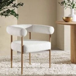 Fulbourn White Boucle Dining Chair With Natural Wood Effect Legs