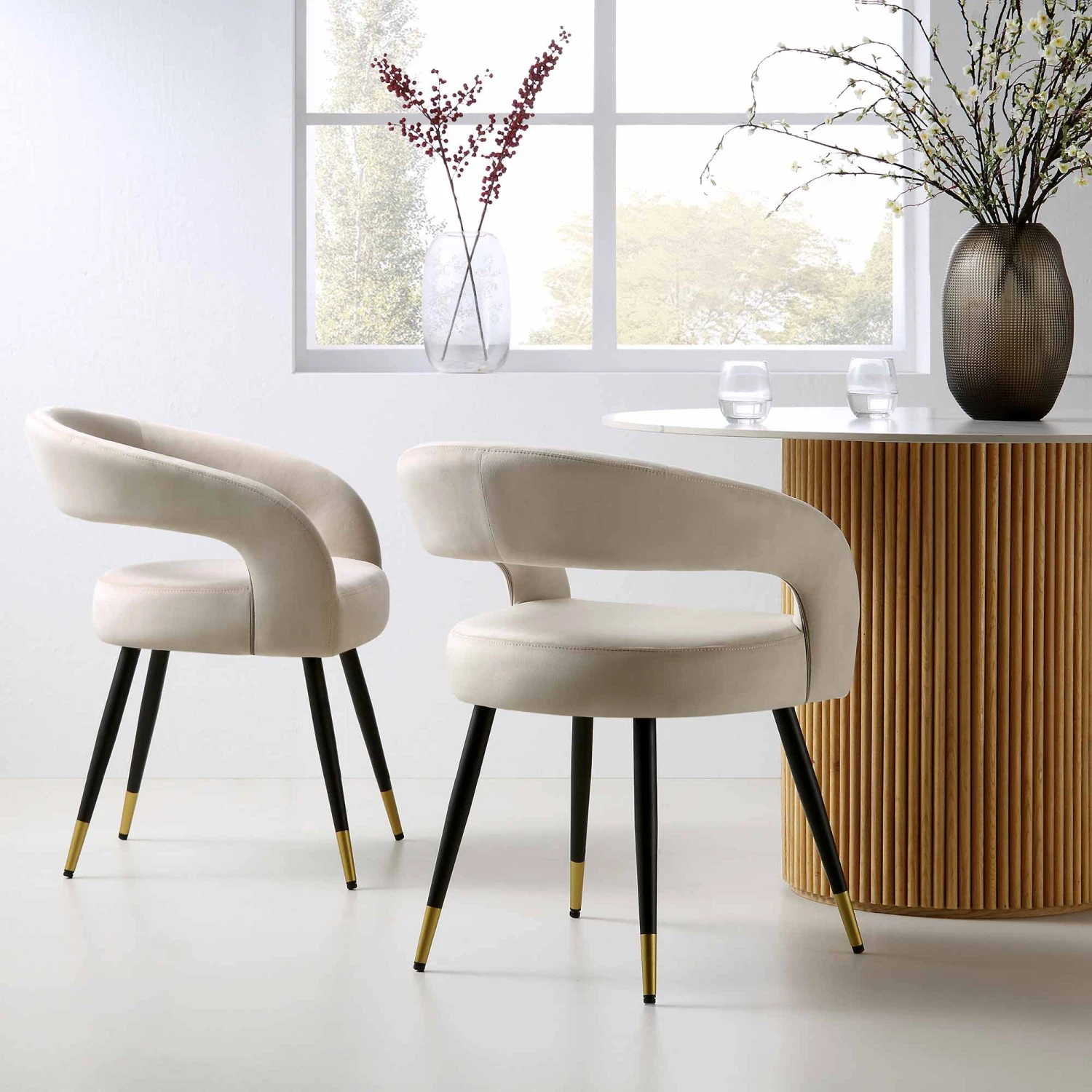 Laurel Wave Champagne Velvet Set Of 2 Dining Chairs 1 Laurel Wave Champagne Velvet Set Of 2 Dining Chairs