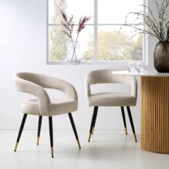 Laurel Wave Champagne Velvet Set Of 2 Dining Chairs 14 Laurel Wave Champagne Velvet Set Of 2 Dining Chairs -Daals Store DCH 2172 CHAMP VEL 2P scene1