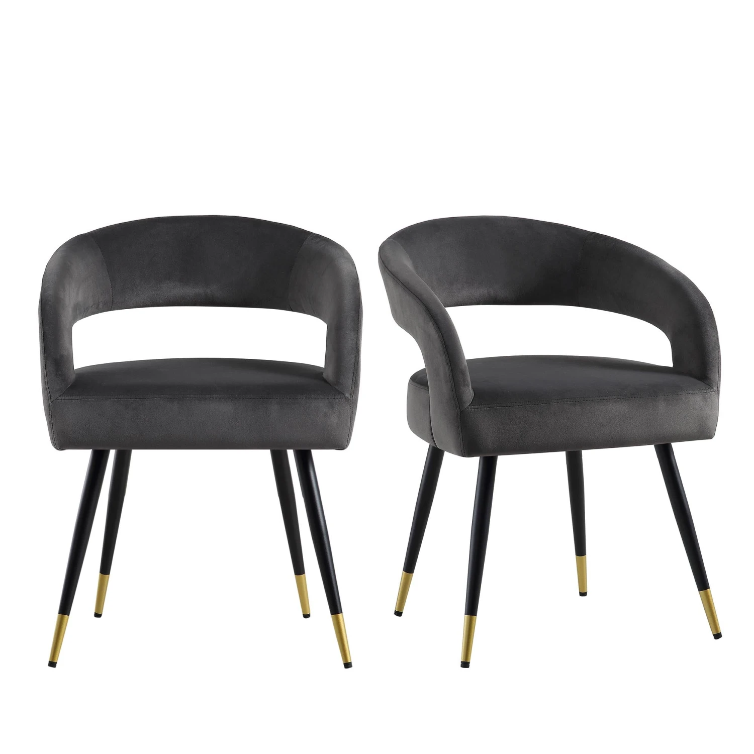 Laurel Wave Charcoal Velvet Dining Chairs with Gold Tipped Legs - Set of 2 2 Laurel Wave Charcoal Velvet Dining Chairs with Gold Tipped Legs - Set of 2 - Image 2