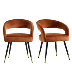 Laurel Wave Rust Velvet Curved Back Dining Chairs with Gold Tipped Legs - Set of 2 -Daals Store DCH 2172 RUST VEL 2P WB1