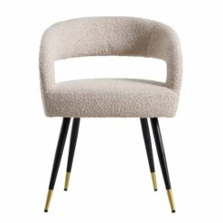 Laurel Wave Light Taupe Bouclé Dining Chairs - Set of 2 Modern Cut-Out Back Chairs with Gold Tipped Legs -Daals Store DCH 2172 TAUPE BOUCLE 2P WB2