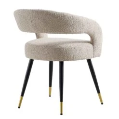 Laurel Wave Light Taupe Bouclé Dining Chairs - Set of 2 Modern Cut-Out Back Chairs with Gold Tipped Legs -Daals Store DCH 2172 TAUPE BOUCLE 2P WB5