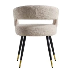 Laurel Wave Light Taupe Bouclé Dining Chairs - Set of 2 Modern Cut-Out Back Chairs with Gold Tipped Legs -Daals Store DCH 2172 TAUPE BOUCLE 2P WB6