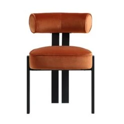 Ophelia Rust Velvet Dining Chair – Matte Black Metal Frame Armless Modern Seating -Daals Store DCH 2187 RUST VEL WB1
