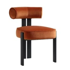 Ophelia Rust Velvet Dining Chair – Matte Black Metal Frame Armless Modern Seating -Daals Store DCH 2187 RUST VEL WB2