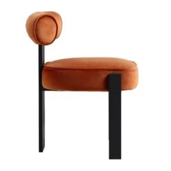 Ophelia Rust Velvet Dining Chair – Matte Black Metal Frame Armless Modern Seating -Daals Store DCH 2187 RUST VEL WB3