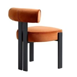 Ophelia Rust Velvet Dining Chair – Matte Black Metal Frame Armless Modern Seating -Daals Store DCH 2187 RUST VEL WB5