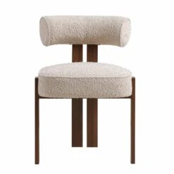 Ophelia Taupe Bouclé Dining Chair – Walnut Wood Effect Frame & Curved Back Armless Chair -Daals Store DCH 2187 TAUPE BOU WB1