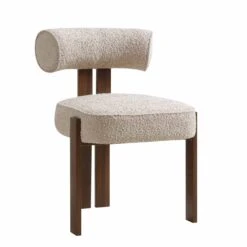 Ophelia Taupe Bouclé Dining Chair – Walnut Wood Effect Frame & Curved Back Armless Chair -Daals Store DCH 2187 TAUPE BOU WB2