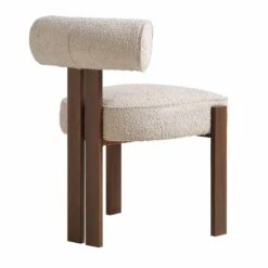 Ophelia Taupe Bouclé Dining Chair – Walnut Wood Effect Frame & Curved Back Armless Chair -Daals Store DCH 2187 TAUPE BOU WB4