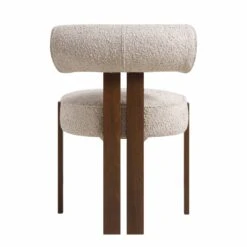 Ophelia Taupe Bouclé Dining Chair – Walnut Wood Effect Frame & Curved Back Armless Chair -Daals Store DCH 2187 TAUPE BOU WB5