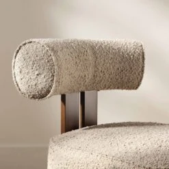 Ophelia Taupe Bouclé Dining Chair – Walnut Wood Effect Frame & Curved Back Armless Chair -Daals Store DCH 2187 TAUPE BOU scene2