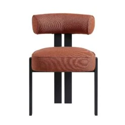 Ophelia Terracotta Velvet-Touch Fabric Dining Chair – Matte Black Frame Armless Modern Seat -Daals Store DCH 2187 TERRA FAB BLACK WB1