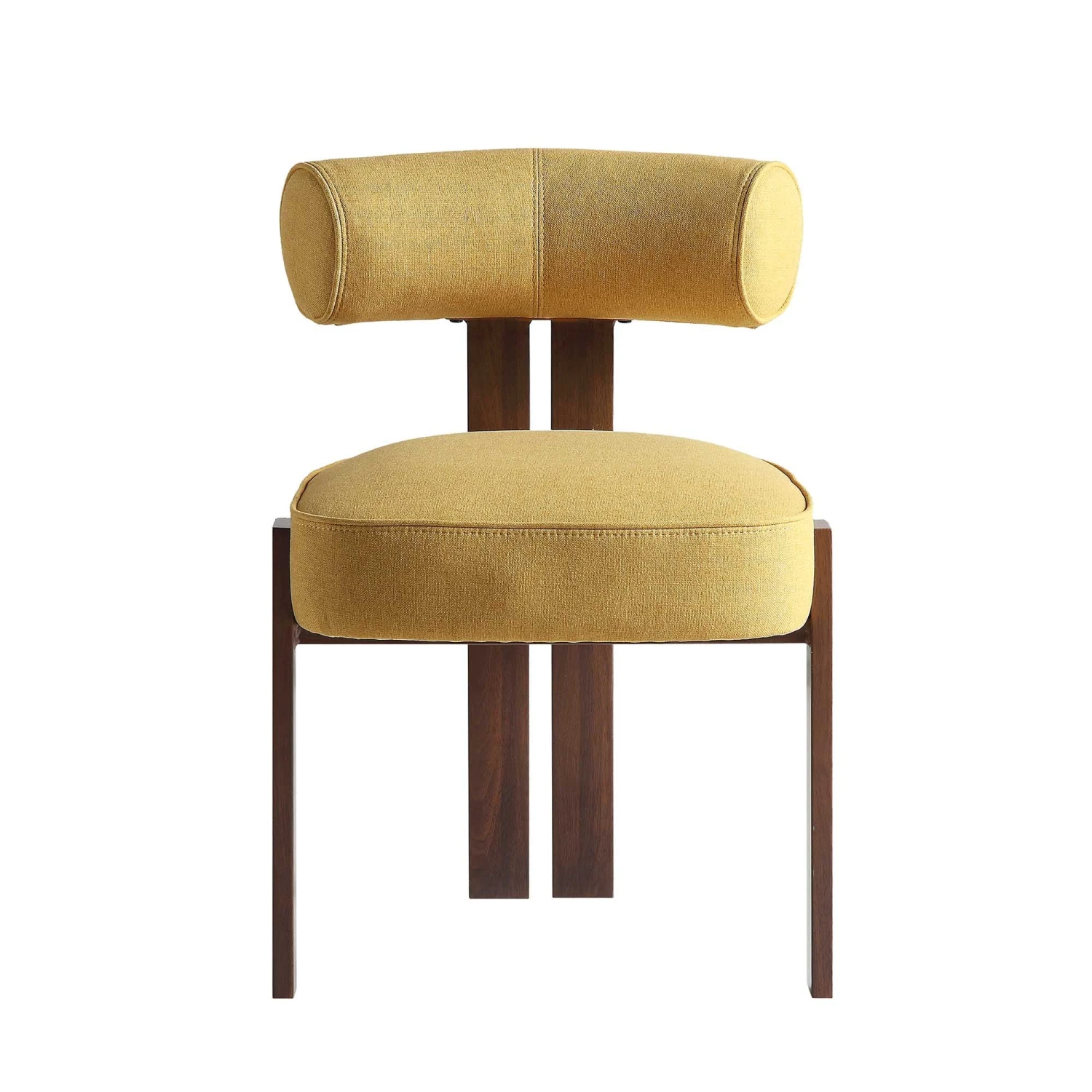 Ophelia Honey Gold Yellow Fabric - Velvet Touch Walnut Metal Frame Curved Dining Chair 4 Ophelia Honey Gold Yellow Fabric - Velvet Touch Walnut Metal Frame Curved Dining Chair - Image 4