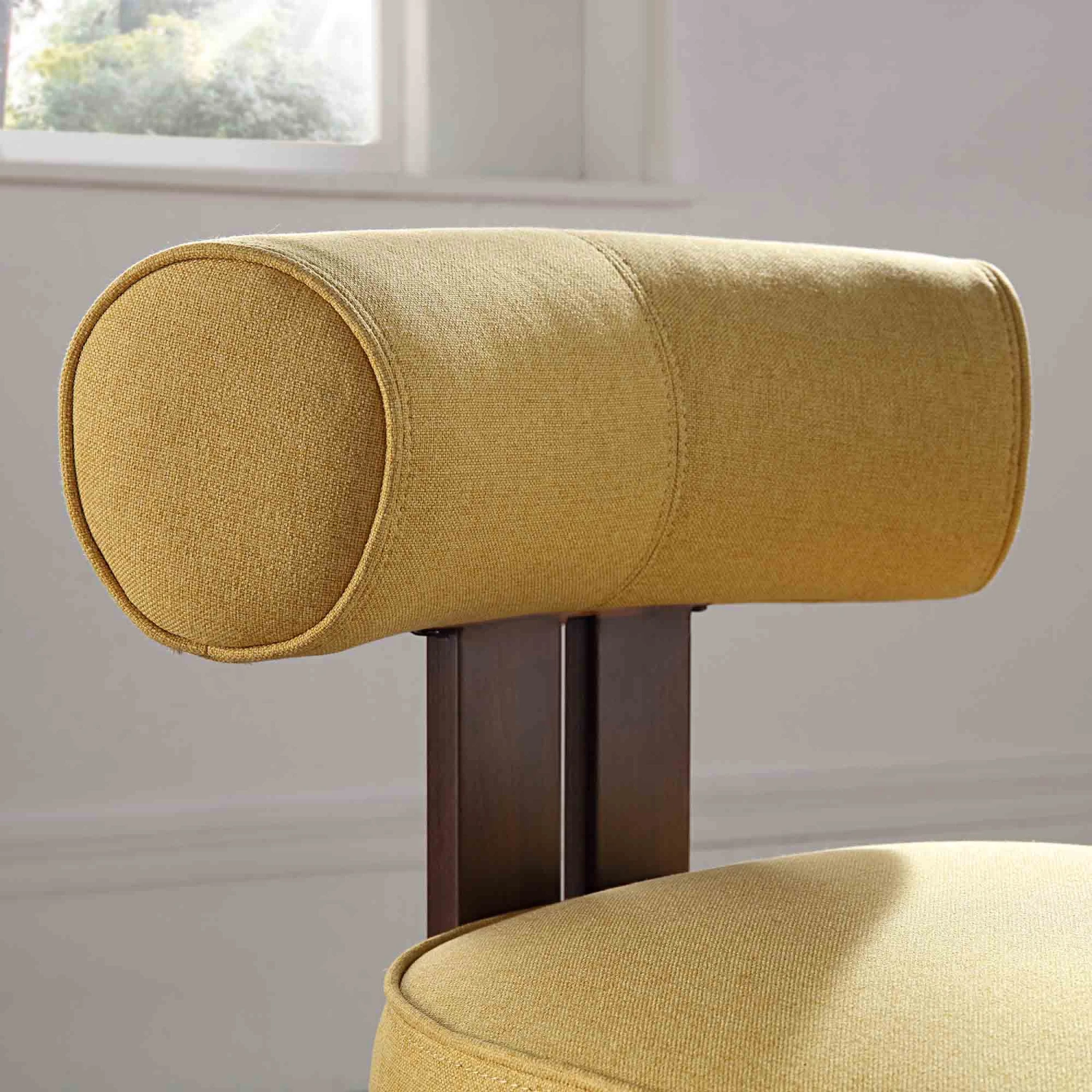 Ophelia Honey Gold Yellow Fabric - Velvet Touch Walnut Metal Frame Curved Dining Chair 3 Ophelia Honey Gold Yellow Fabric - Velvet Touch Walnut Metal Frame Curved Dining Chair - Image 3