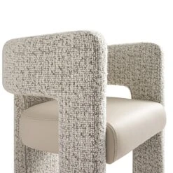 Greenwich Taupe Boucle & Beige Faux Leather Dining Chair - Modern Curved Back Accent Seat 31 Greenwich Taupe Boucle & Beige Faux Leather Dining Chair - Modern Curved Back Accent Seat -Daals Store DCH 2259 A detail3