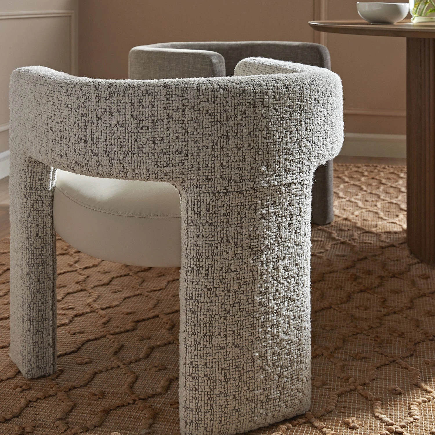 Greenwich Taupe Boucle & Beige Faux Leather Dining Chair - Modern Curved Back Accent Seat 3 Greenwich Taupe Boucle & Beige Faux Leather Dining Chair - Modern Curved Back Accent Seat - Image 3