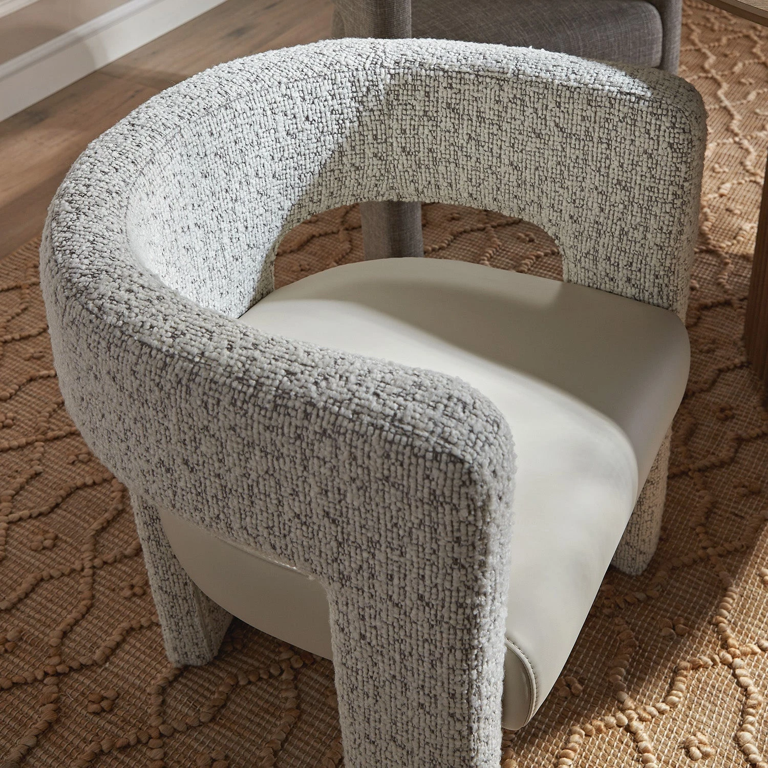 Greenwich Taupe Boucle & Beige Faux Leather Dining Chair - Modern Curved Back Accent Seat 4 Greenwich Taupe Boucle & Beige Faux Leather Dining Chair - Modern Curved Back Accent Seat - Image 4