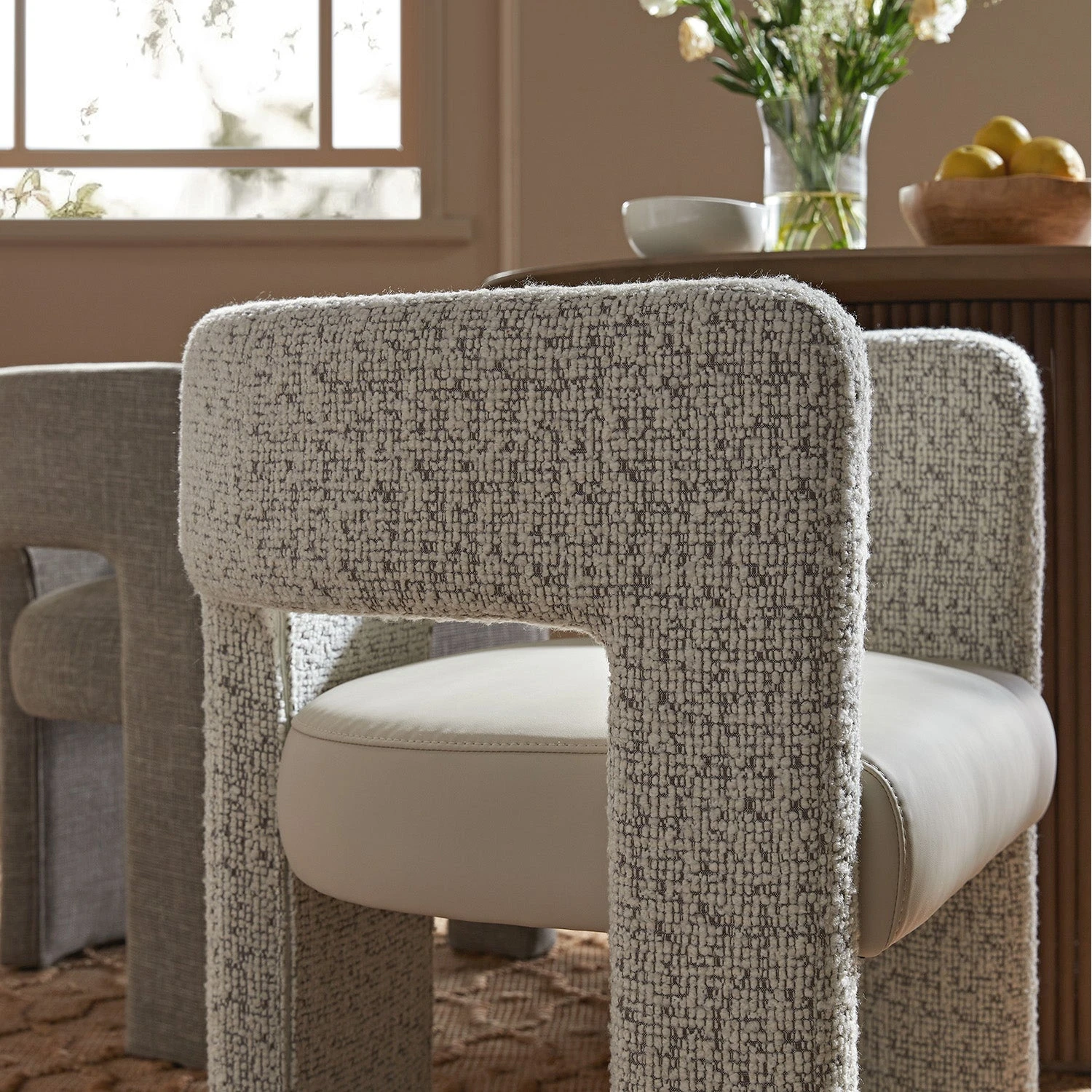 Greenwich Taupe Boucle & Beige Faux Leather Dining Chair - Modern Curved Back Accent Seat 6 Greenwich Taupe Boucle & Beige Faux Leather Dining Chair - Modern Curved Back Accent Seat - Image 6
