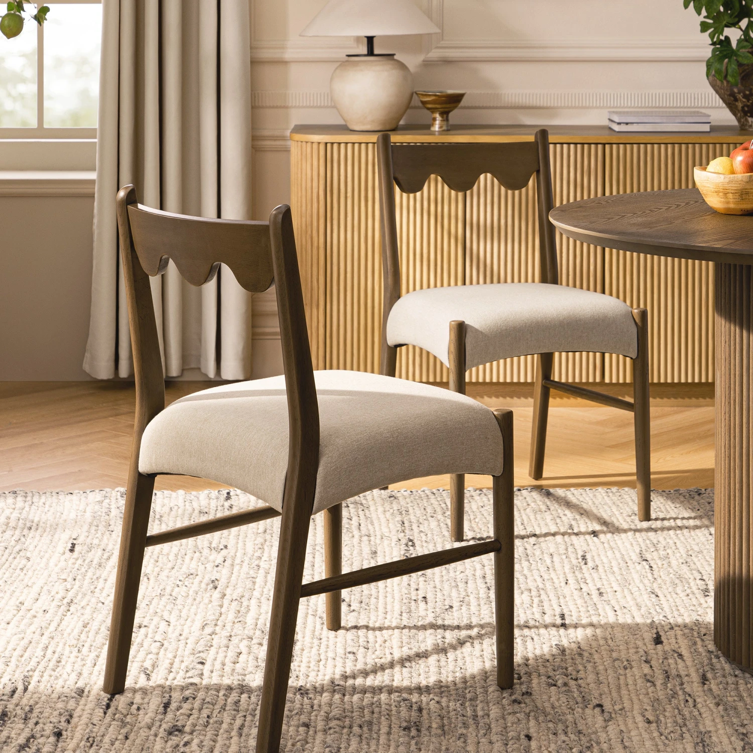 Ludlow Set Of 2 Dining Chairs, Oatmeal Fabric | Silver Oak Frame 3 Ludlow Set Of 2 Dining Chairs, Oatmeal Fabric | Silver Oak Frame - Image 3