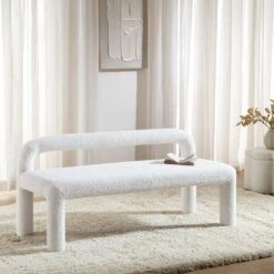 Libby Light White Boucle 3 Seater Dining Bench
