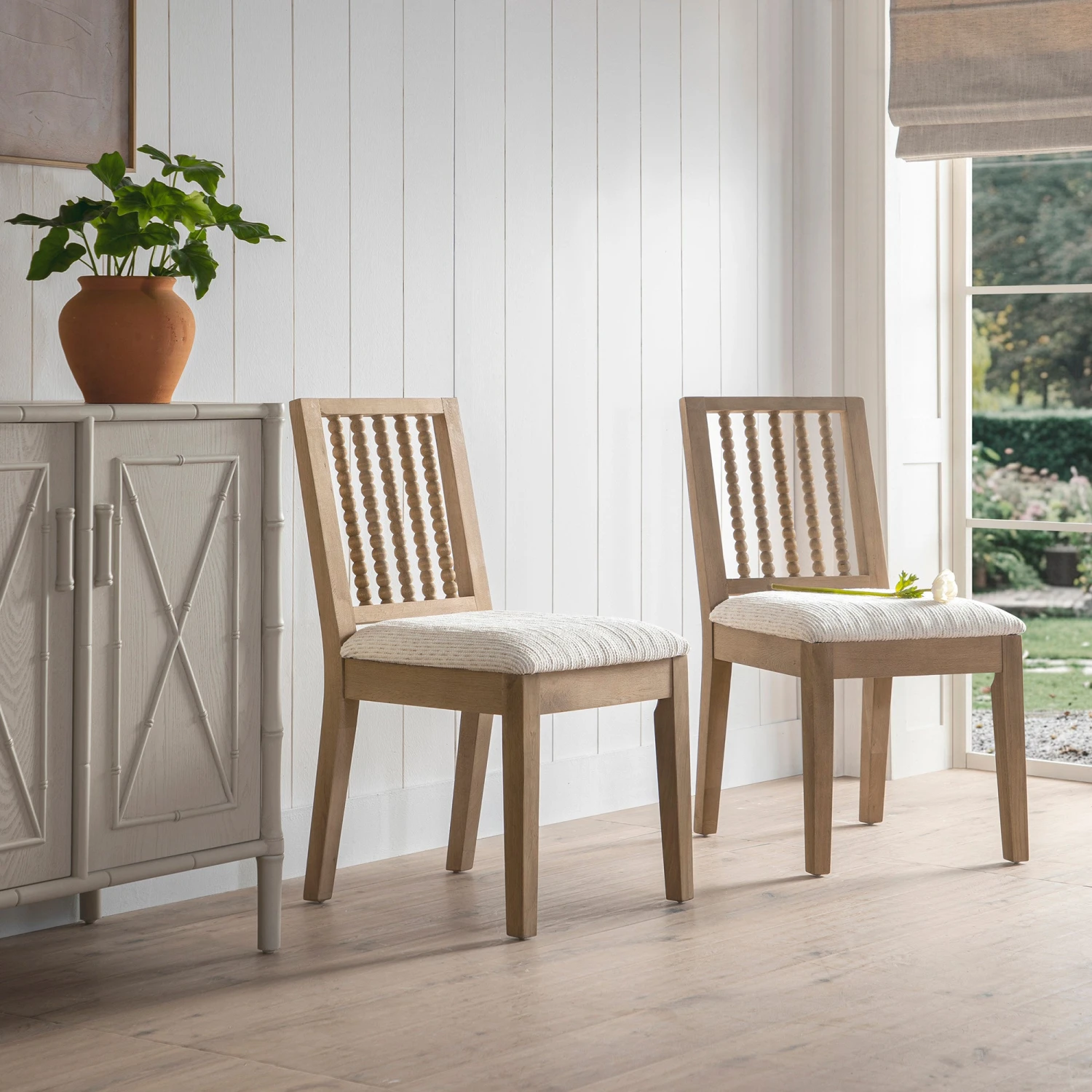 Hemingford Set Of 2 Beige Textured Fabric Bobbin Spindle Washed Oak Dining Chairs 1 Hemingford Set Of 2 Beige Textured Fabric Bobbin Spindle Washed Oak Dining Chairs