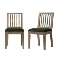 Hemingford Set Of 2 Moss Green Velvet Bobbin Spindle Washed Oak Dining Chairs -Daals Store DCH 511 MOSSVEL WASH 2P WB1