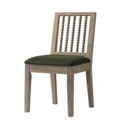 Hemingford Set Of 2 Moss Green Velvet Bobbin Spindle Washed Oak Dining Chairs -Daals Store DCH 511 MOSSVEL WASH 2P WB4