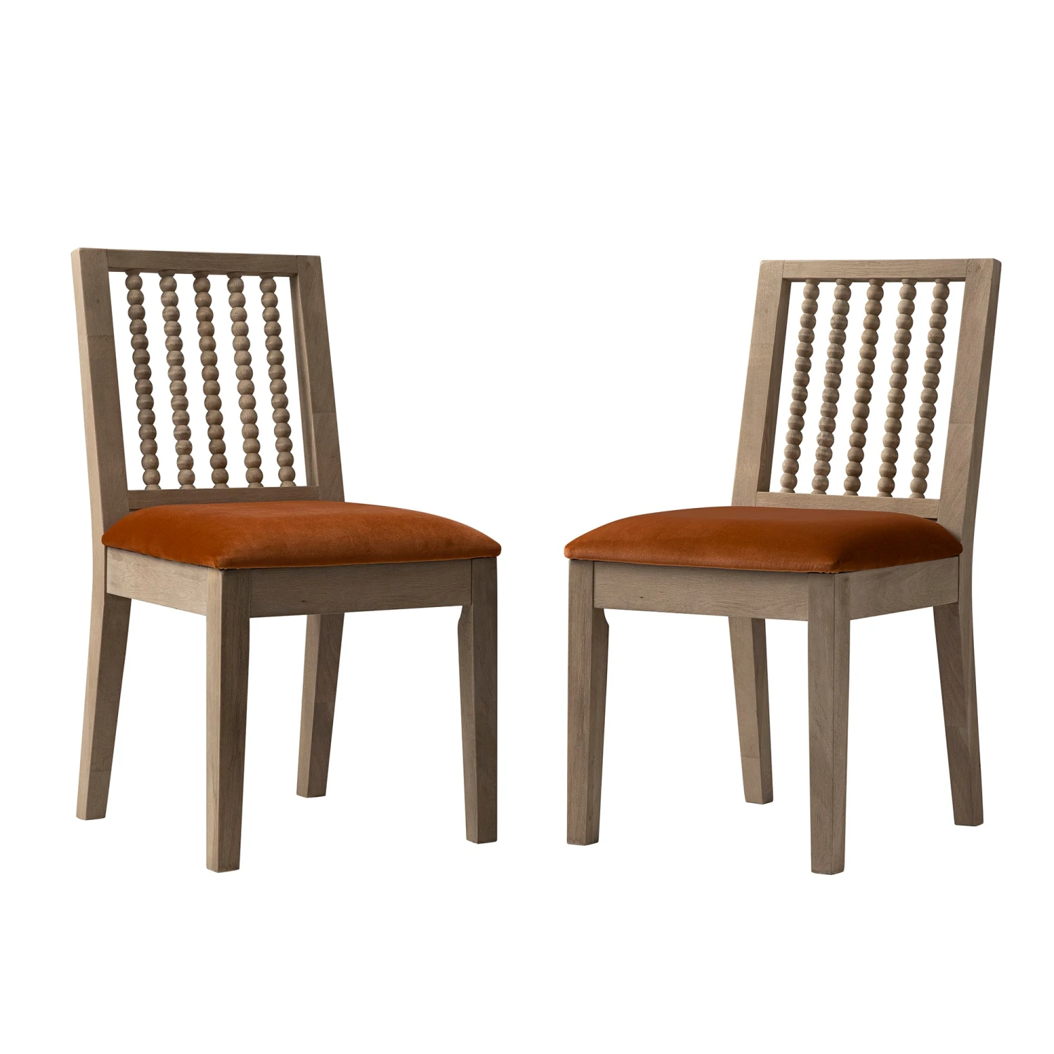 Hemingford Set Of 2 Rust Velvet Bobbin Spindle Washed Oak Dining Chairs 2 Hemingford Set Of 2 Rust Velvet Bobbin Spindle Washed Oak Dining Chairs - Image 2