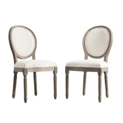 Lainston Set of 2 Beige Bouclé Upholstered Dining Chairs with Weathered Oak Frame - French Provincial Style -Daals Store DCH 88 BEIGEWOV WTH 2P WB1
