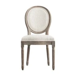Lainston Set of 2 Beige Bouclé Upholstered Dining Chairs with Weathered Oak Frame - French Provincial Style -Daals Store DCH 88 BEIGEWOV WTH 2P WB2