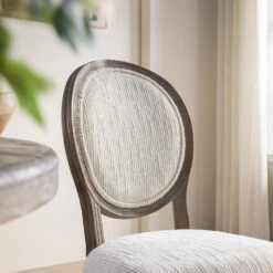 Lainston Set of 2 Beige Bouclé Upholstered Dining Chairs with Weathered Oak Frame - French Provincial Style -Daals Store DCH 88 BEIGEWOV WTH 2P scene4