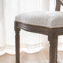 Lainston Set of 2 Beige Bouclé Upholstered Dining Chairs with Weathered Oak Frame - French Provincial Style -Daals Store DCH 88 BEIGEWOV WTH 2P scene5