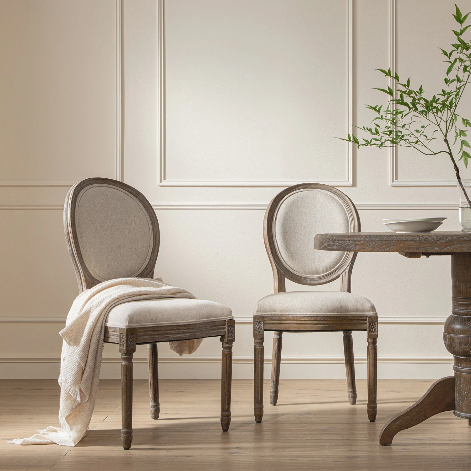 Lainston Set Of 2 Classic Weathered Oak Dining Chairs, Oatmeal Brushed Fabric 1 Lainston Set Of 2 Classic Weathered Oak Dining Chairs, Oatmeal Brushed Fabric