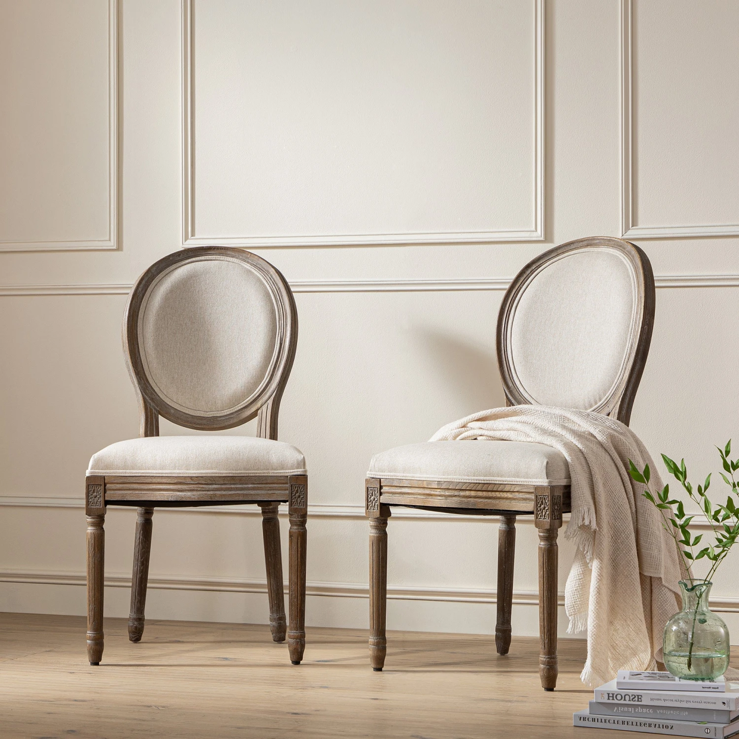 Lainston Set Of 2 Classic Weathered Oak Dining Chairs, Oatmeal Brushed Fabric 3 Lainston Set Of 2 Classic Weathered Oak Dining Chairs, Oatmeal Brushed Fabric - Image 3