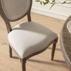 Lainston Set Of 2 Classic Weathered Oak Dining Chairs, Oatmeal Brushed Fabric 20 Lainston Set Of 2 Classic Weathered Oak Dining Chairs, Oatmeal Brushed Fabric -Daals Store DCH 88 OATFAB WTH 2P scene3