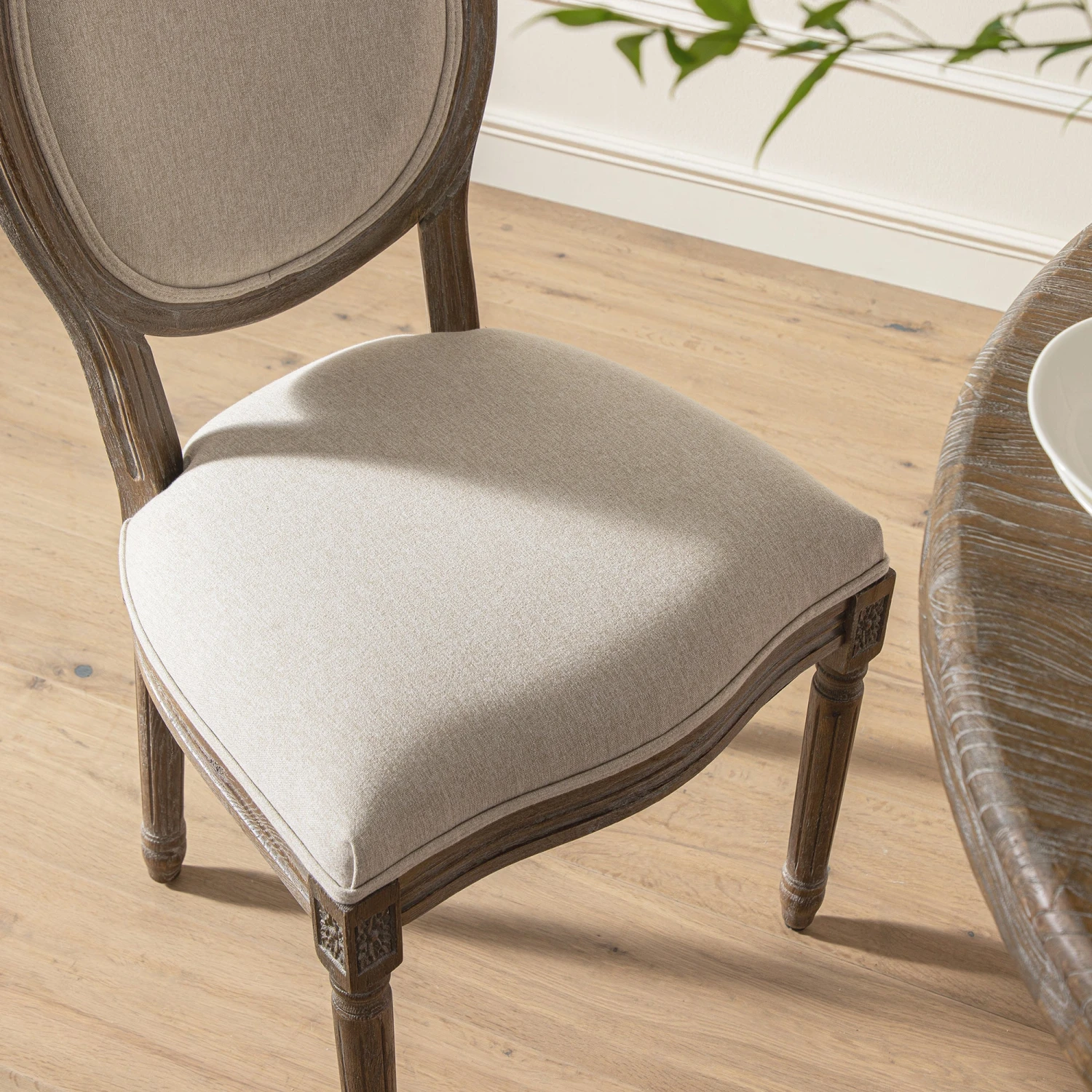 Lainston Set Of 2 Classic Weathered Oak Dining Chairs, Oatmeal Brushed Fabric 4 Lainston Set Of 2 Classic Weathered Oak Dining Chairs, Oatmeal Brushed Fabric - Image 4