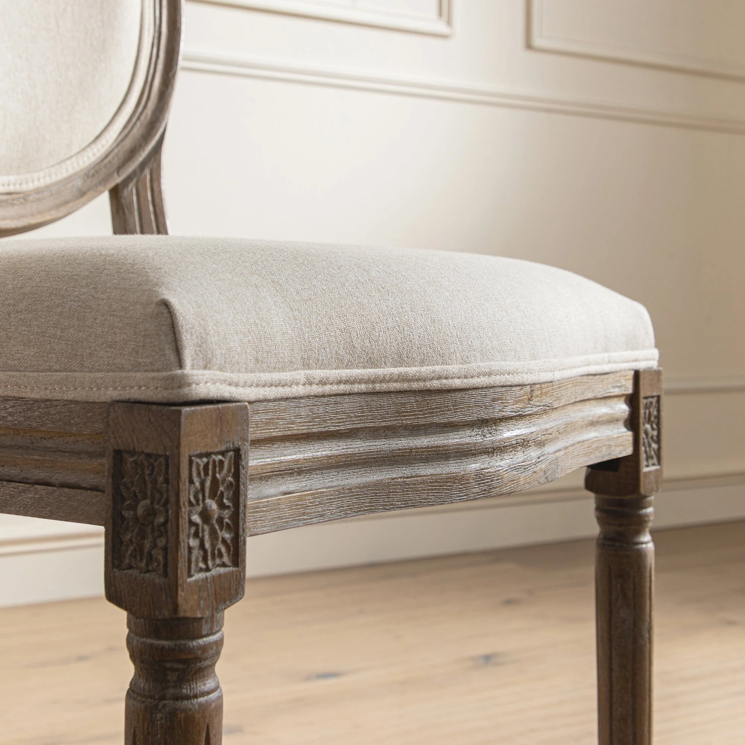 Lainston Set Of 2 Classic Weathered Oak Dining Chairs, Oatmeal Brushed Fabric 6 Lainston Set Of 2 Classic Weathered Oak Dining Chairs, Oatmeal Brushed Fabric - Image 6