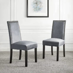 Maidwell Set Of 2 Grey Velvet Dining Chairs