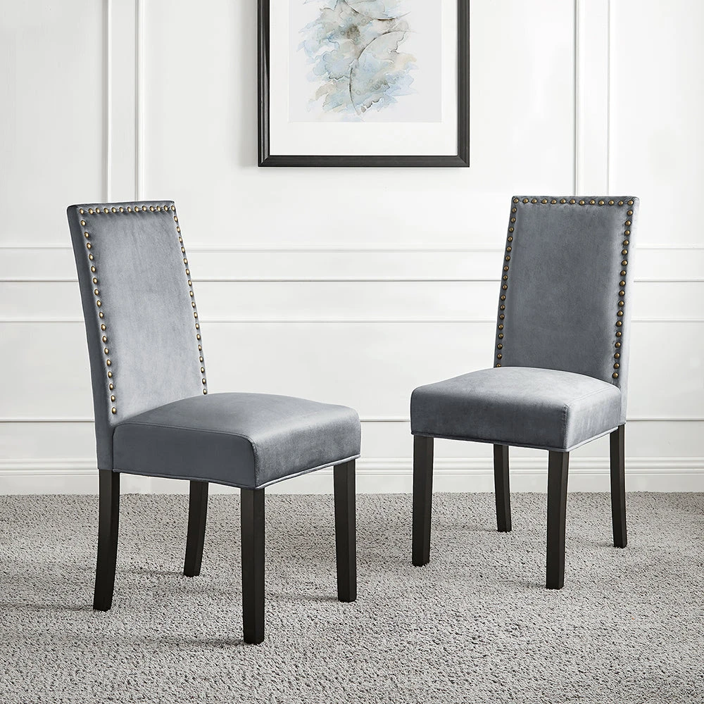 Maidwell Set Of 2 Grey Velvet Dining Chairs 1 Maidwell Set Of 2 Grey Velvet Dining Chairs